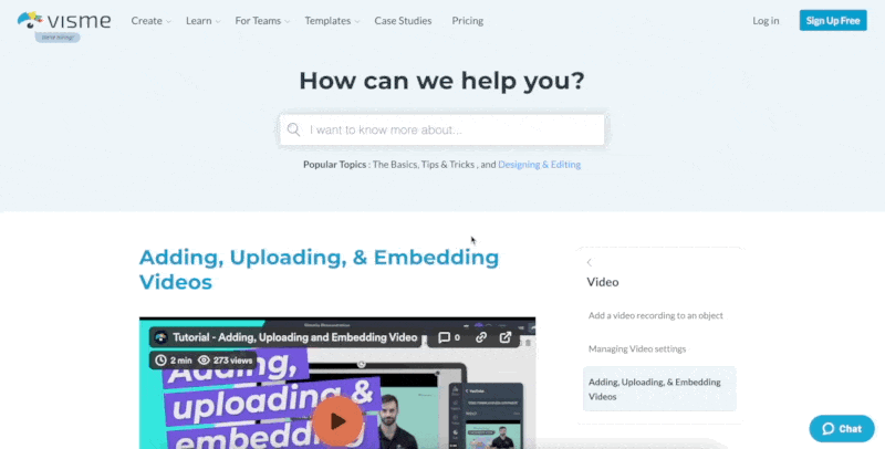 Visme support article