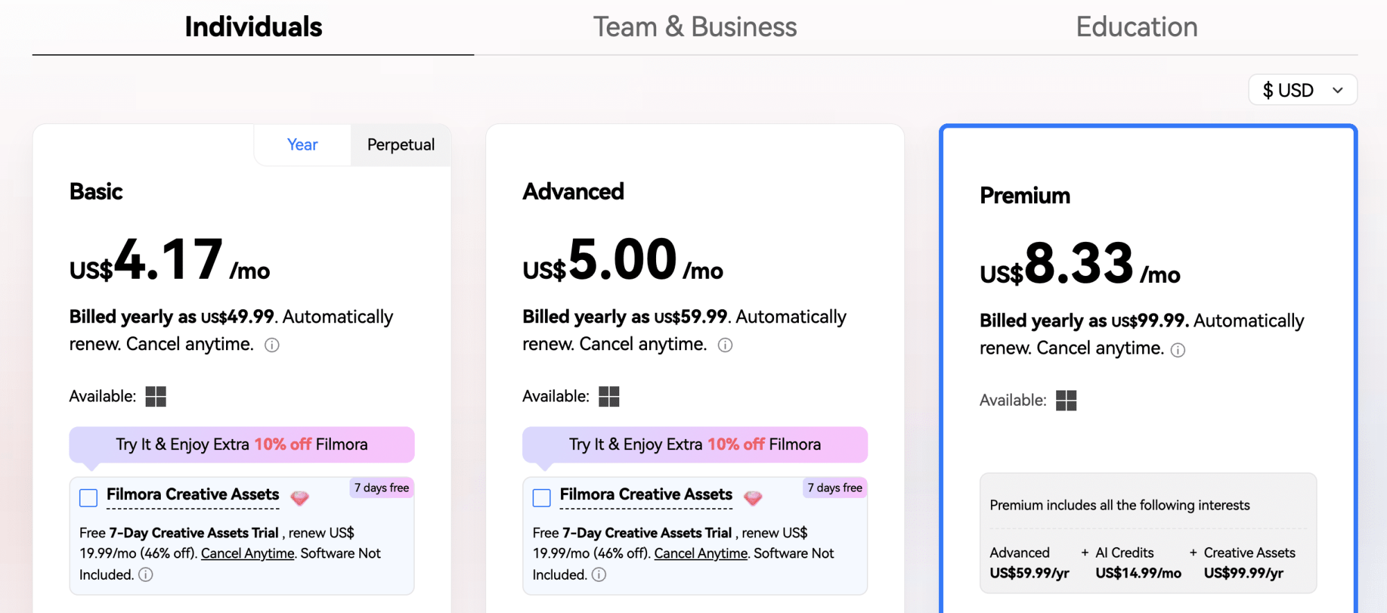 Wondershare Filmora Pricing